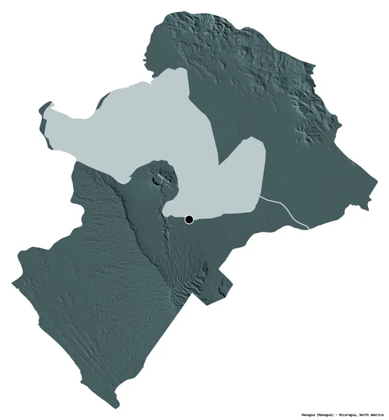 尼加拉瓜省马那瓜的形状 首都被白色背景隔离 彩色高程图 3D渲染 — 图库照片