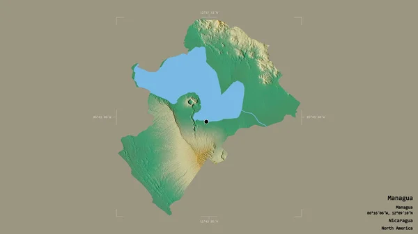 Oblast Managua Departement Nikaragua Izolované Pevném Pozadí Georeferencované Hraniční Oblasti — Stock fotografie
