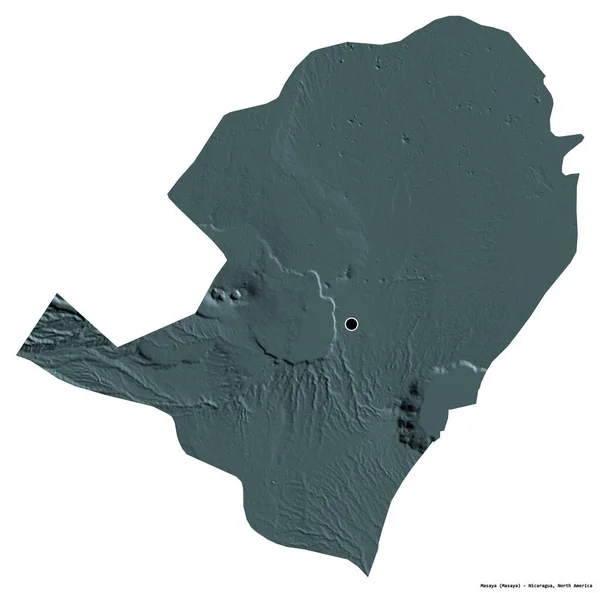 尼加拉瓜省Masaya的形状 其首都被白色背景隔离 彩色高程图 3D渲染 — 图库照片