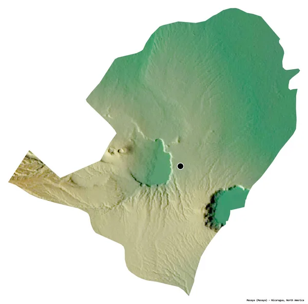 尼加拉瓜省Masaya的形状 其首都被白色背景隔离 地形浮雕图 3D渲染 — 图库照片
