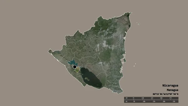 Desaturated Shape Nicaragua Its Capital Main Regional Division Separated Masaya — Stock Photo, Image