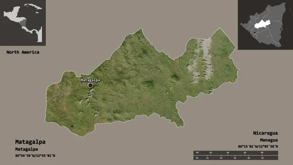 マタガルパの形 ニカラグアの部門 その首都 距離スケール プレビューおよびラベル 衛星画像 3Dレンダリング — ストック写真