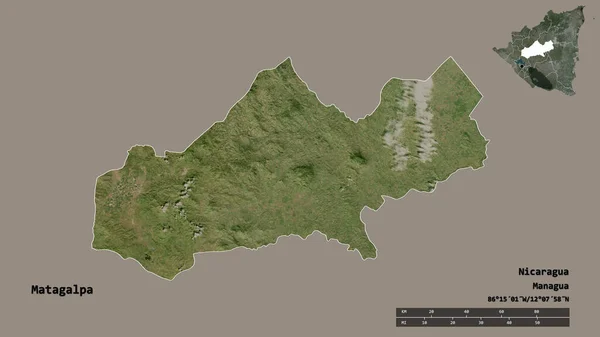 マタガルパの形 ニカラグアの部門 その首都はしっかりした背景に隔離されています 距離スケール リージョンプレビュー およびラベル 衛星画像 3Dレンダリング — ストック写真