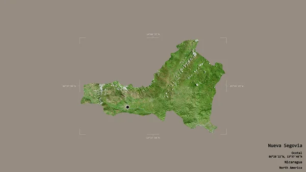ニカラグアの省ヌエバ セゴビア Nueva Segovia の地域は 洗練された境界線の箱の中にしっかりとした背景に孤立している ラベル 衛星画像 3Dレンダリング — ストック写真