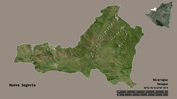尼加拉瓜省新塞戈维亚的形状 其首都在坚实的背景下与世隔绝 距离尺度 区域预览和标签 卫星图像 3D渲染 — 图库照片