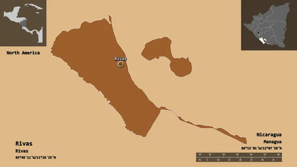 Form Rivas Departementet Nicaragua Och Dess Huvudstad Avståndsskala Förhandsvisningar Och — Stockfoto