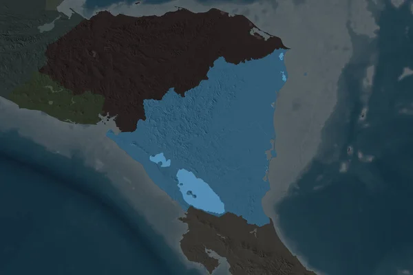 Nikaragua Nın Şekli Komşu Bölgelerin Dedoygunluğuyla Ayrılır Renkli Yükseklik Haritası — Stok fotoğraf