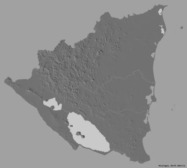 Σχήμα Της Νικαράγουας Κεφάλαιό Της Απομονωμένο Στέρεο Χρώμα Υψόμετρο Μπίλεβελ — Φωτογραφία Αρχείου
