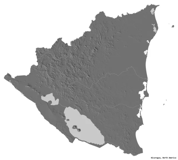 Forma Nicaragua Con Capital Aislado Sobre Fondo Blanco Mapa Elevación —  Fotos de Stock