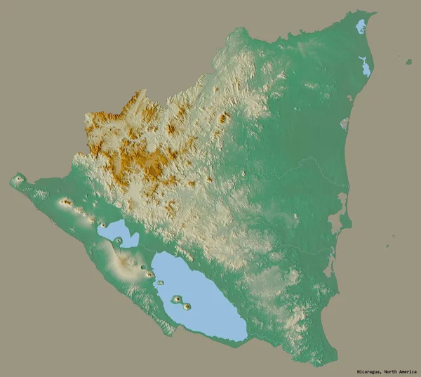 Forma Nicaragua Con Capital Aislado Sobre Fondo Color Sólido Mapa — Foto de Stock