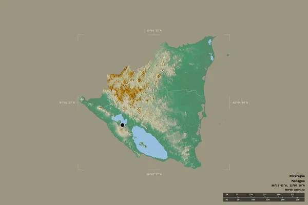 Площадь Никарагуа Изолирована Твердом Фоне Геометрической Коробке Главное Региональное Подразделение — стоковое фото