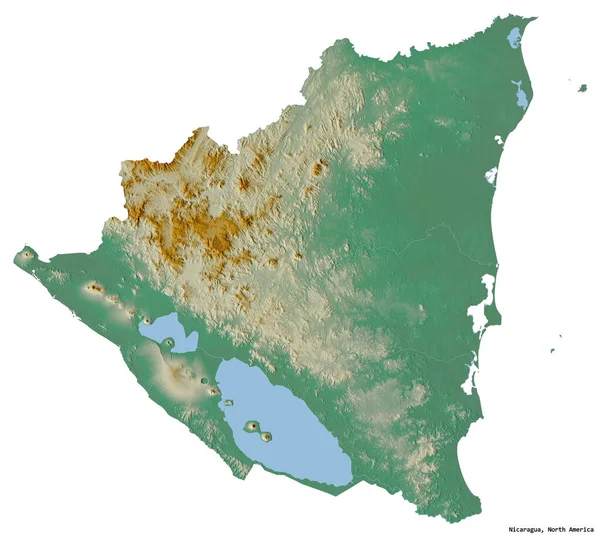 Forma Nicaragua Con Capital Aislado Sobre Fondo Blanco Mapa Topográfico — Foto de Stock