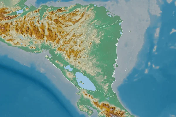 Udvidet Område Skitseret Nicaragua Topografisk Relief Kort Gengivelse - Stock-foto