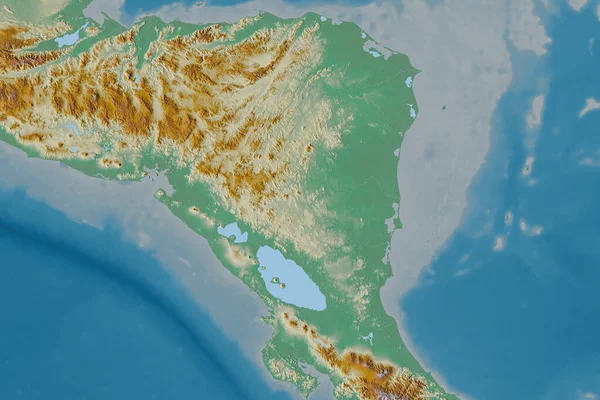 Zona Extendida Nicaragua Mapa Topográfico Relieve Renderizado —  Fotos de Stock