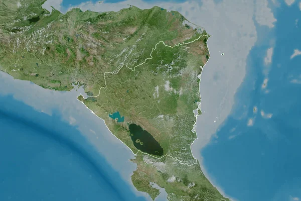 Nicaragua Kibővített Területe Országkörképpel Nemzetközi Regionális Határokkal Műholdas Képek Renderelés — Stock Fotó