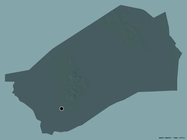 尼日尔省阿加德兹市的形状 其首都以纯色背景隔离 彩色高程图 3D渲染 — 图库照片