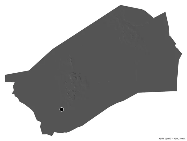 Forma Agadez Departamento Níger Con Capital Aislada Sobre Fondo Blanco —  Fotos de Stock