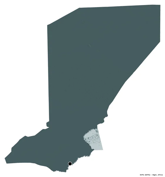 Forma Diffa Departamento Níger Con Capital Aislada Sobre Fondo Blanco —  Fotos de Stock