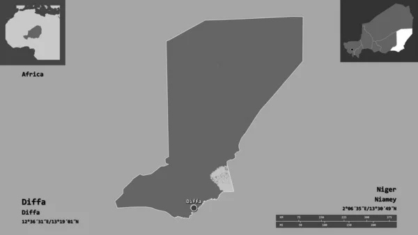 Forma Diffa Departamento Níger Capital Escala Distancia Vistas Previas Etiquetas —  Fotos de Stock