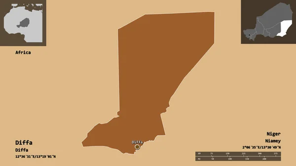 Forma Diffa Departamento Níger Capital Escala Distancia Vistas Previas Etiquetas — Foto de Stock