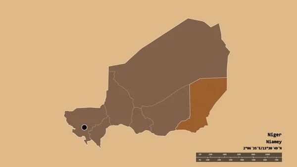 Desaturerad Form Niger Med Dess Huvudstad Huvudsakliga Regionala Uppdelning Och — Stockfoto