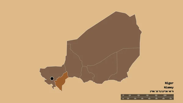 Desaturerad Form Niger Med Dess Huvudstad Huvudsakliga Regionala Uppdelning Och — Stockfoto