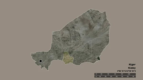 Forma Dessaturada Níger Com Sua Capital Principal Divisão Regional Área — Fotografia de Stock