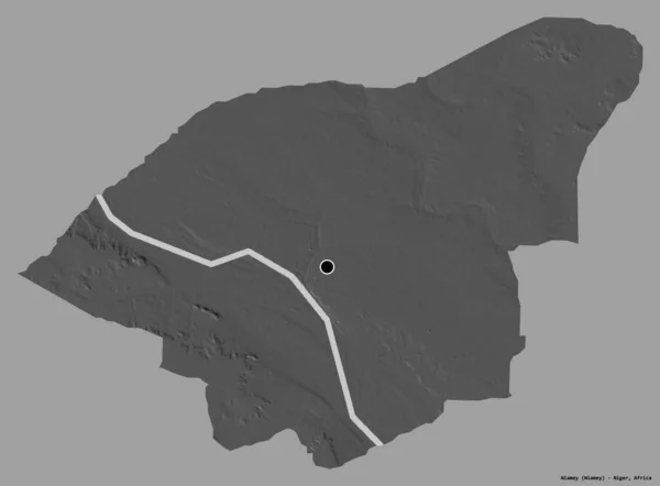 尼日尔首都尼亚美的形状 首都以纯色背景隔离 Bilevel高程图 3D渲染 — 图库照片