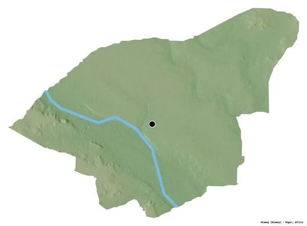ニジェールの首都ニアメーの形で その首都は白い背景に孤立しています 地形図 3Dレンダリング — ストック写真