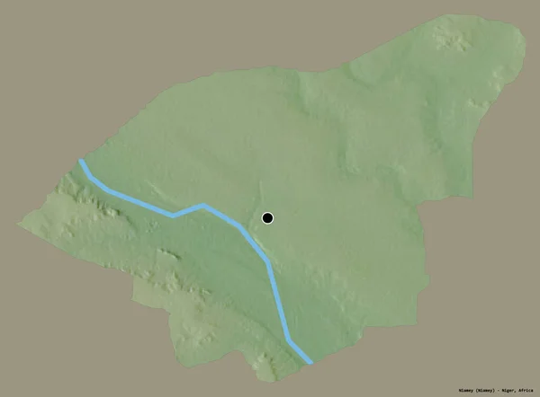 ニジェールの首都 ニアメーの形状は その首都はしっかりとした色の背景に隔離されています 地形図 3Dレンダリング — ストック写真