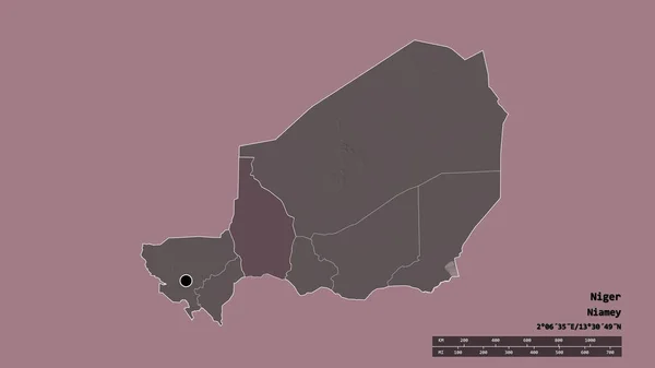 Desaturated Shape Niger Its Capital Main Regional Division Separated Tahoua — Stock Photo, Image