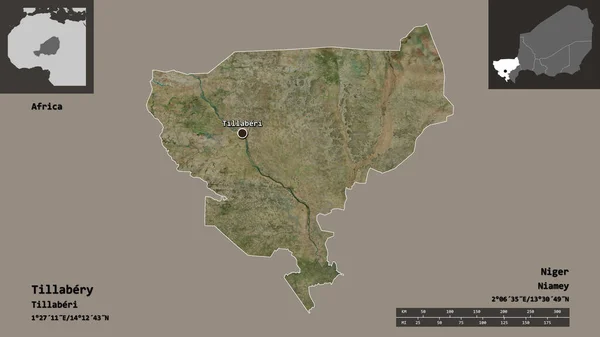 ティラベリーの形 ニジェールとその首都 距離スケール プレビューおよびラベル 衛星画像 3Dレンダリング — ストック写真