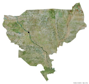 Tillabery 'nin şekli, Nijer Bölümü, başkenti beyaz arka planda izole edilmiş. Uydu görüntüleri. 3B görüntüleme