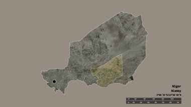Başkenti, ana bölgesel bölünmesi ve ayrılmış Zinder bölgesiyle Nijer 'in dejenere edilmiş şekli. Etiketler. Uydu görüntüleri. 3B görüntüleme