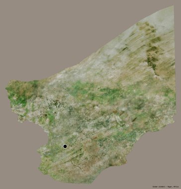 Zinder 'in şekli, Nijer Bölümü, sermayesi katı renk arka planında izole edilmiş. Uydu görüntüleri. 3B görüntüleme