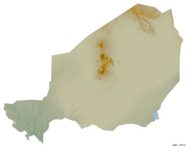 Beyaz arka planda sermayesi izole edilmiş Nijer şekli. Topografik yardım haritası. 3B görüntüleme