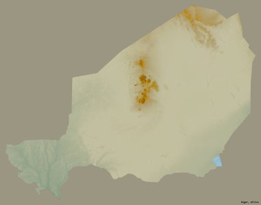 Nijer 'in sermayesi katı renk arkaplanı ile izole edilmiş hali. Topografik yardım haritası. 3B görüntüleme