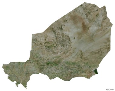 Beyaz arka planda sermayesi izole edilmiş Nijer şekli. Uydu görüntüleri. 3B görüntüleme