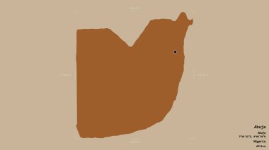 Abuja bölgesi, Nijerya 'nın federal başkenti, katı bir arka planda izole edilmiş bir sınır kutusunda. Etiketler. Desenli dokuların bileşimi. 3B görüntüleme