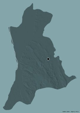 Nijerya devleti Anambra 'nın şekli, sermayesi katı renk arka planında izole edilmiş. Renkli yükseklik haritası. 3B görüntüleme