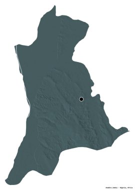 Anambra 'nın şekli, Nijerya eyaleti, başkenti beyaz arka planda izole edilmiş. Renkli yükseklik haritası. 3B görüntüleme