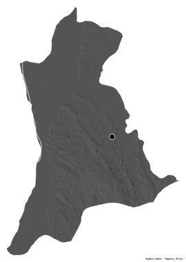 Anambra 'nın şekli, Nijerya eyaleti, başkenti beyaz arka planda izole edilmiş. Çift seviyeli yükseklik haritası. 3B görüntüleme
