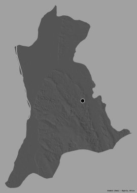 Nijerya devleti Anambra 'nın şekli, sermayesi katı renk arka planında izole edilmiş. Çift seviyeli yükseklik haritası. 3B görüntüleme