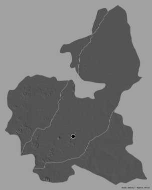 Bauchi 'nin şekli, Nijerya eyaleti, başkenti katı renk arka planında izole edilmiş. Çift seviyeli yükseklik haritası. 3B görüntüleme