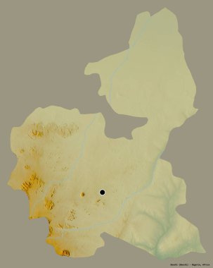 Bauchi 'nin şekli, Nijerya eyaleti, başkenti katı renk arka planında izole edilmiş. Topografik yardım haritası. 3B görüntüleme