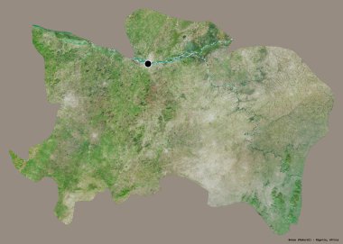 Nijerya 'nın Benue eyaleti, başkenti katı renk arkaplanı ile izole edilmiştir. Uydu görüntüleri. 3B görüntüleme