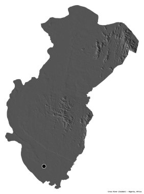 Nijerya 'nın başkenti olan Cross River' ın beyaz arka planda izole edilmiş hali. Çift seviyeli yükseklik haritası. 3B görüntüleme
