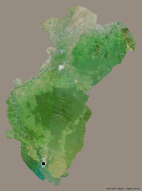 Nijerya eyaleti Cross River 'ın şekli, başkenti katı renk arkaplanı ile izole edilmiş. Uydu görüntüleri. 3B görüntüleme