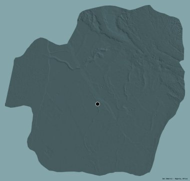 Imo 'nun şekli, Nijerya eyaleti, sermayesi katı renk arka planında izole edilmiş. Renkli yükseklik haritası. 3B görüntüleme