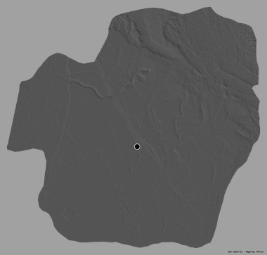 Imo 'nun şekli, Nijerya eyaleti, sermayesi katı renk arka planında izole edilmiş. Çift seviyeli yükseklik haritası. 3B görüntüleme